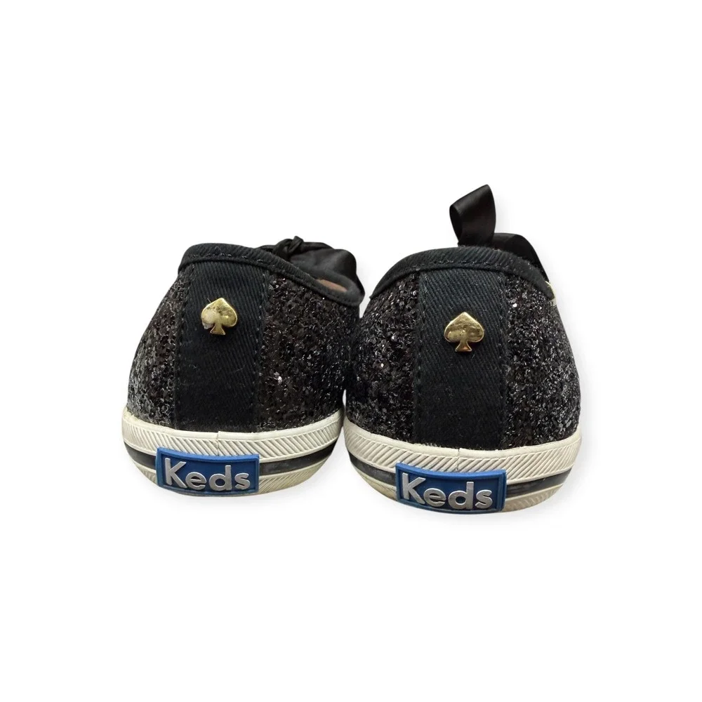 Keds x Kate Spade Black Glitter Champion Sneakers Satin‎ Laces Gold Trim 6.5